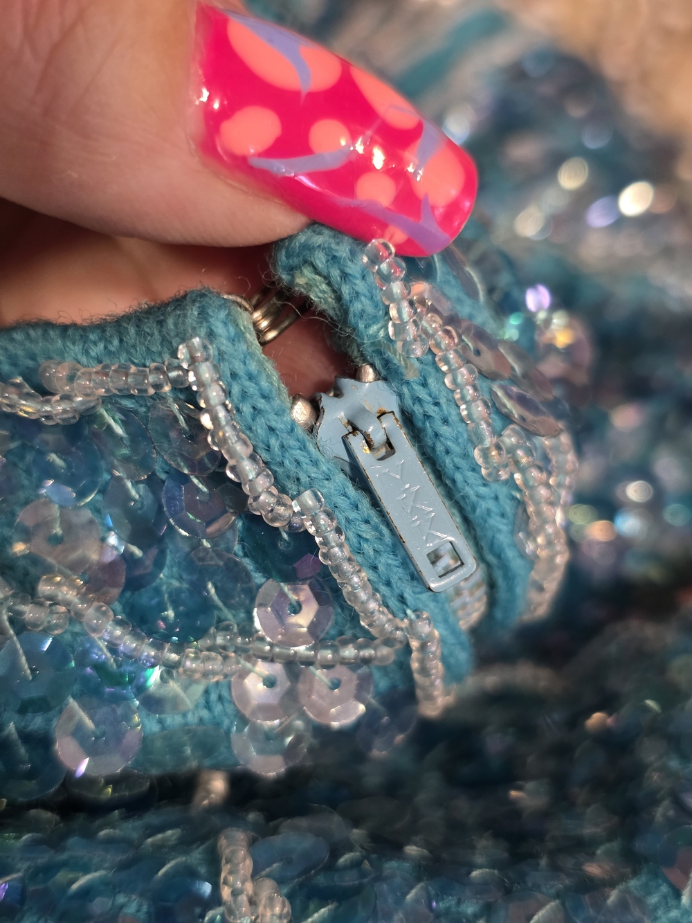 Vintage 70s Fairy Mermaid Turquoise Beaded Tassel Tank Top Size 36 Small? - Picture 5 of 16